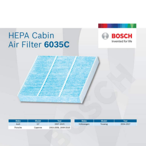 Filtre à air d'habitacle HEPA Bosch Automotive 6035C pour Audi Q7 2007-2015, 2003-2006, 2008-2018 Porsche Cayenne, 2004-